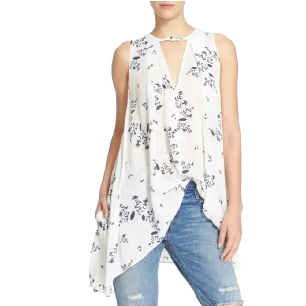 Free People White Floral Tree Swing Sleeveless Tunic size Small